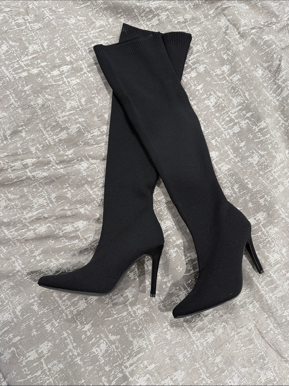 Andrea 🇲🇽 Women's Black Knee-High Stretch Sock Boots - Classic Stiletto Heel